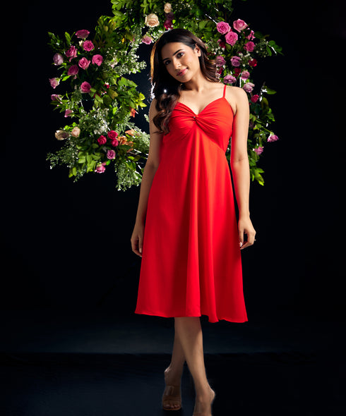 Midi Tiered Chiffon Pleated Vneck  Dress
